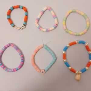6 Pack Of Clay Bead Bracelets